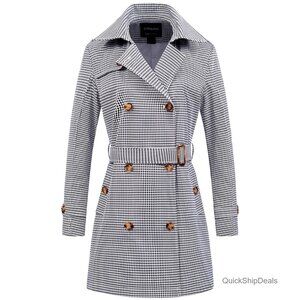 Women's Double Breasted Trench Coat Mid-Length Belted Overcoat with Detachable